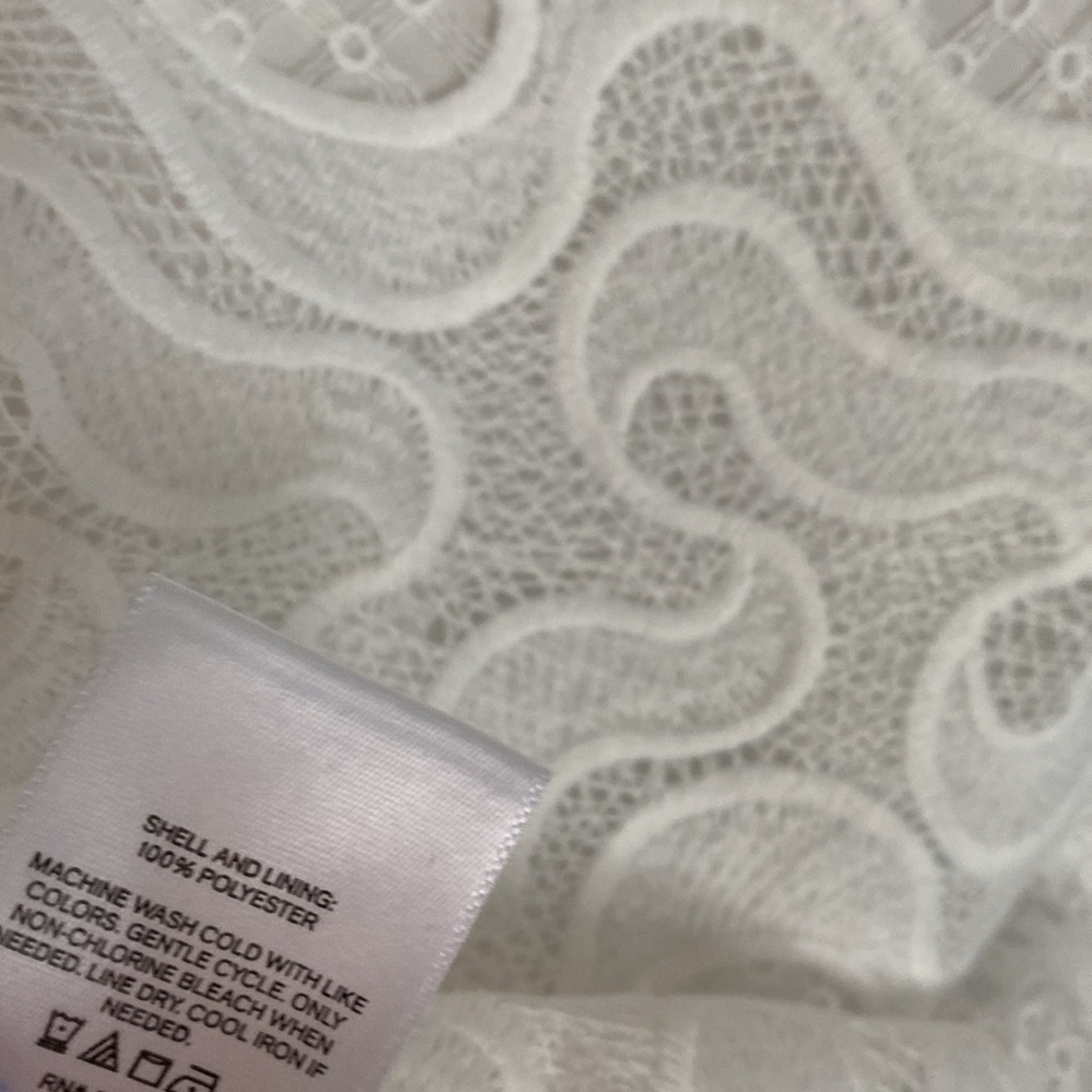 Express Ribbon Lace Ruffle Neck Top - White - XS - Picture 12 of 13
